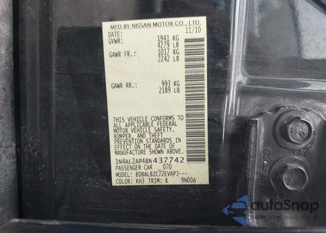 2011 Nissan Altima 2.5 S z USA, uszkodzony, nr VIN 1N4AL2AP4BN437742